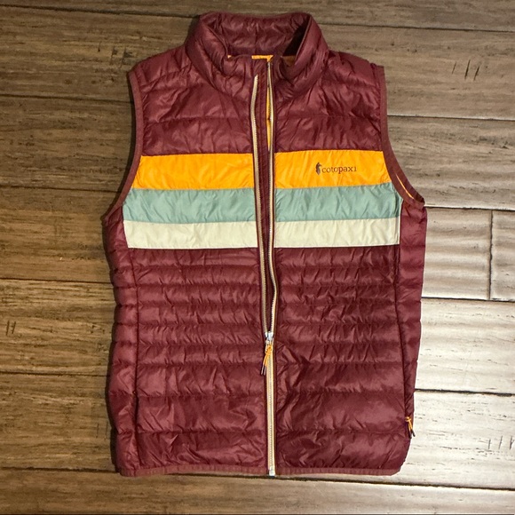 cotopaxi Jackets & Blazers - Cotopaxi Burgundy Vest with Vibrant Stripes